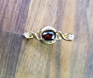 Vintage Small Simple Faux Diamond And Garnet Gold Plated Tie Tac Or Lapel Pin