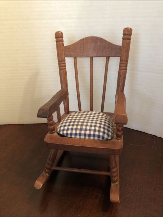 Vintage Doll Rocking Chair.  W/ Blue Plaid Cushion