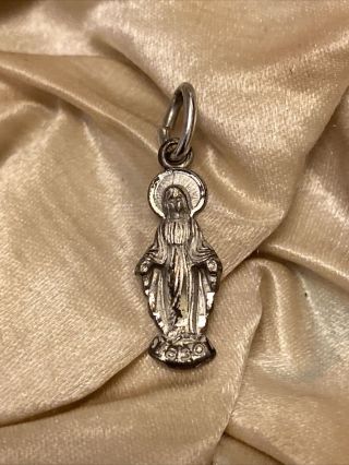 Tiny Antique Sterling Silver 1830 Virgin Mother Mary Catholic Pendant Charm Fob