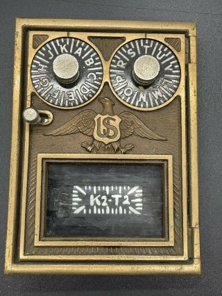 Antique Post Office Box Door Brass Vintage U.  S.  Eagle Dual Dial Corbin 5 X 3 5/8