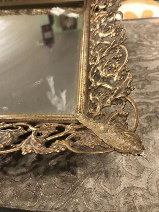 Vintage Antique Gold Gilt Vanity Mirror Footed Tray 3