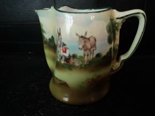 Vintage Royal Bayreuth Porcelain Cream Pitcher Rare Peasant & Donkey Pattern