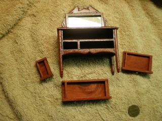 Dresser W/mirror,  Miniature,  Vintage Red Wood