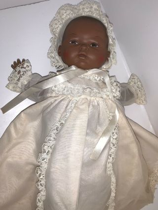 Vintage Horsman Bye Lo Baby African American Doll 1972 White Dress And Bonnet