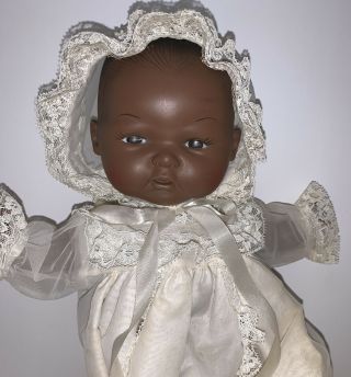 Vintage Horsman Bye Lo Baby African American Doll 1972 White Dress And Bonnet 2