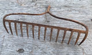Vintage Rustic Rusty Iron Rake Head - Garden Tool Primitive Country