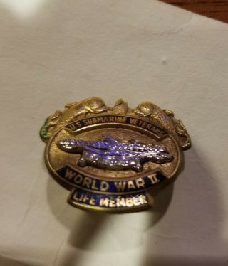 Rare Ww2 Wwii Us Navy Submarine Veterans Life Member Gold Plated Lapel Pin/badge