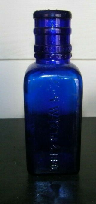Antique Cobalt Blue John Wyeth & Bro Medicine Bottle With Dose Cap 6 1/2 " Tall