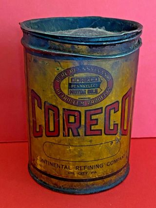 Rare Vintage Coreco Pennsylect Motor Oils Can - Empty
