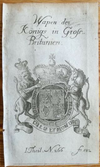 Desing Engraving Coat Of Arms Great Britain - 1741