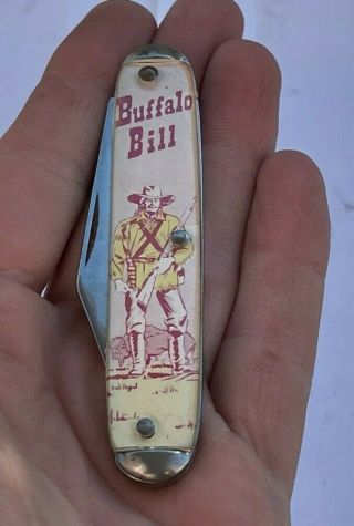 Rare Vintage Buffalo Bill Folding Pocket Knife Usa Great Shape Litho Collectible