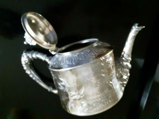 Vintage 1936 Meriden Company Silver Plate Tea Pot Swallows And Flowers