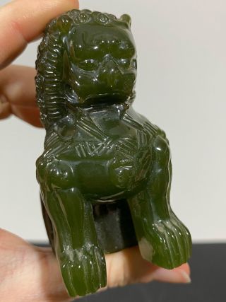 Vintage Rare Chinese Peking Style Green Glass Foo Dog Figurine Sculpture Statue