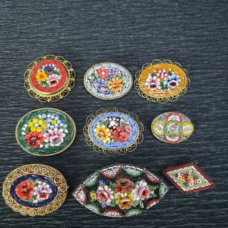 1 Vintage Antique Micro Mosaic Italian Floral Brooch Pin / Your Choice Of 1