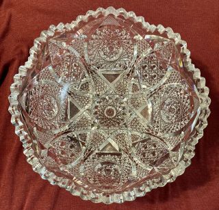 Stunning Antique American Brilliant Abp Abcg Cut Glass Bowl Unknown 9 " X 3.  75 "