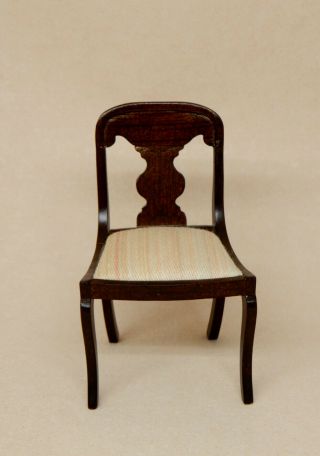 Vintage Empire Style Mahogany & Silk Low Back Chair Dollhouse Miniature 1:12