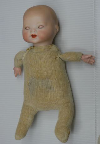Antique German Baby Doll W Porcelain Bisque Head,  Glass Sleepy Eyes,  Compo Hands