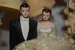 Vintage 1940 ' s Wedding Cake Topper Bride Groom Bells Flowers 10 