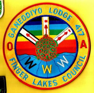 Ganeodiyo Lodge 417 J,  6 Inch Backpatch,  Oa,  Finger Lakes Council Boy Scout,  Ny