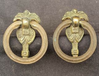 Pair Vintage Antique Deco Brass Drawer Cabinet Furniture Drop Ring Pull Handle