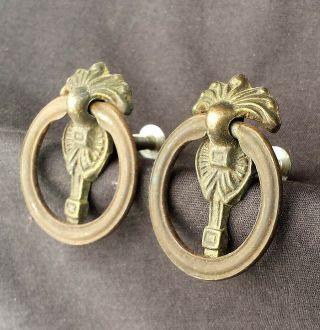 Pair Vintage Antique Deco Brass Drawer Cabinet Furniture Drop Ring Pull Handle 2