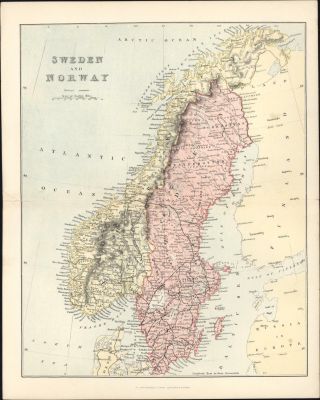 1866 Mackenzie Antique Map Of Sweden & Norway - Scandinavia