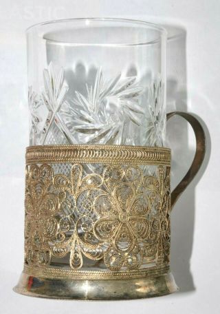 RUSSIAN SOVIET FILIGRE SILVER TEA GLASS HOLDER CUP CHALICE KOVSH BOWL EGG GOBLET 3
