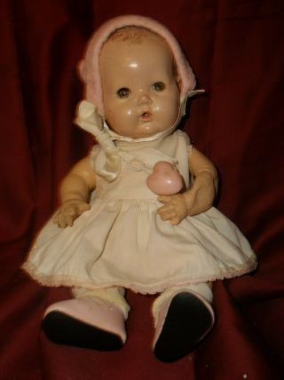 Sweet Vintage 11 " Effanbee Dy - Dee Molded Hair Baby Doll 3 W/ Applied Ears