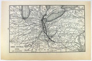 1898 Map Of The Ohio Central Lines.  Antique