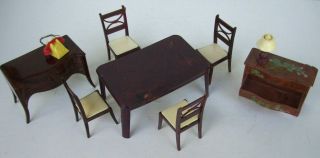 Renwall Dollhouse Dining Room Furniture Table Chairs Buffet Cabinet Lamp Tele