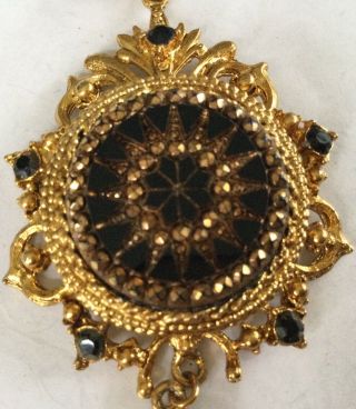Rare Vintage LJM Gold Fashion Black Onyx Tassel Necklace 19 