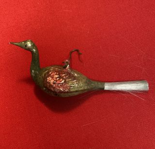 Antique German Blown Glass Christmas Ornament Bird With Bush Tail A,  Patina