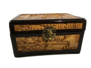 Vintage Oriental Chinese Camphor Wood Hand Carved Box Jewelry Keepsake Box