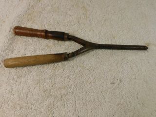 Antique Vintage Small Curling Iron With Wood Handles