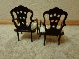 Dollhouse Furniture - Two (2) Side Chairs - Hand Embroidered Detail on Seats 3