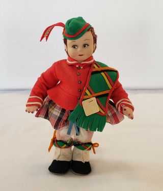 Vintage Magis Roma Italy Cloth Boy Doll Scotland Hand Painted Face Brown Hair 9 "