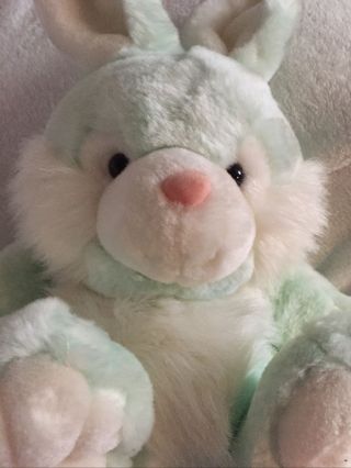 12” Vintage Green Bunny Rabbit White Big Feet Stuffed Plush Toy Doll Soft