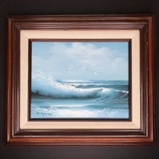 Vintage Oil Painting Seascape Ocean Seagulls Signed S.  Hopkins Framed 13x15”