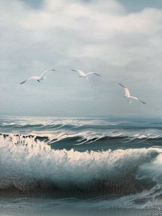 Vintage Oil Painting Seascape Ocean Seagulls Signed S.  Hopkins Framed 13x15” 3