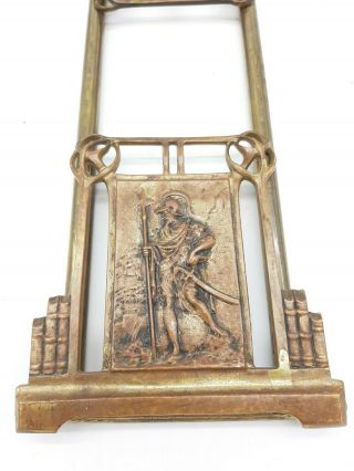 Antique Brass Sliding Bookend Holder / Sparten Or Roman Soldier ? Unique Set 3