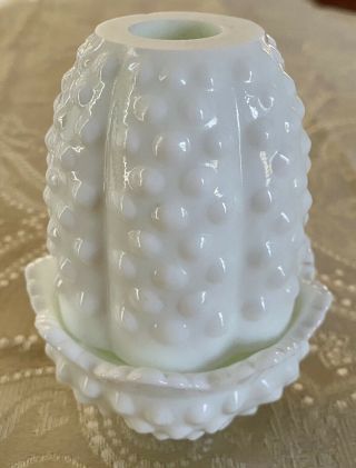 Fenton White Milk Glass Hobnail Fairy Lamp Tealight Candle Holder Vintage Decor