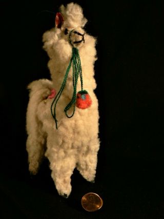 Antique Vintage Wool 7 " Llama Alpaca Bolivia Stick Folk Art Statue Tag Fab