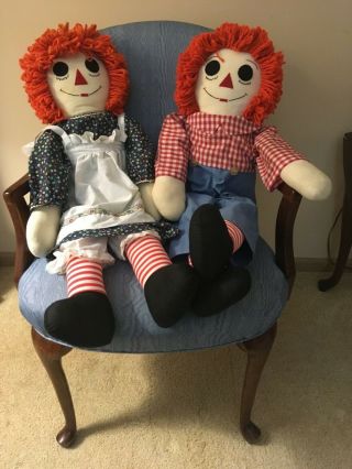 Vintage Handmade 36” Raggedy Ann And Andy Dolls