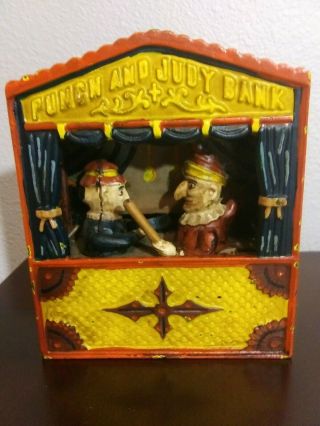 Vintage / Antique Punch And Judy Cast Iron Mechanical Bank