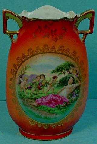 Antique Victoria Austria Porcelain Art Nouveau Double Handle Vase