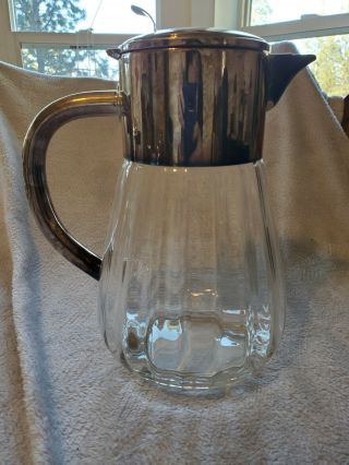 Vintage German Silverplate And Glass Water Pitcher