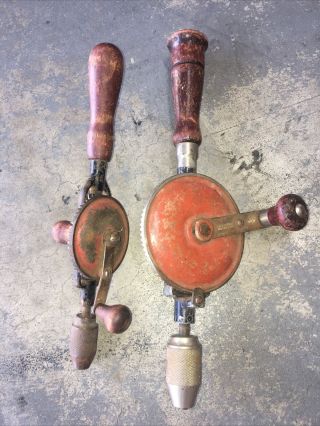 2 - Vintage Antique Enclosed Gear Hand Drill Egg Beater Miller Falls & Craftsman