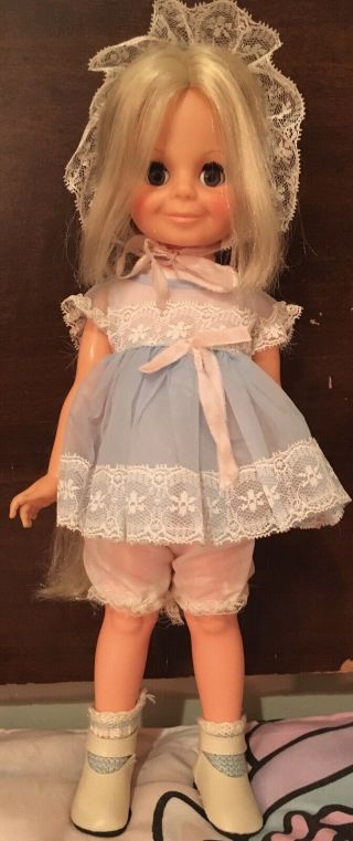 Vintage 1970 Ideal Crissy Family Velvet Doll W/ Blue Dress & Growing Blonde Hair