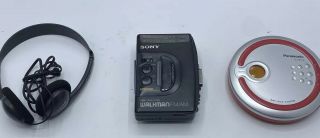 Sony Walkman Wm - Fx38 Am/fm Cassette Player & Panasonic Sl - Sx313 Cd Player Rare