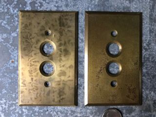 Two Vintage Stamped Brass Push Button Switch Plates 2 - 3/4 X 4 - 1/2, .  04 " Thick